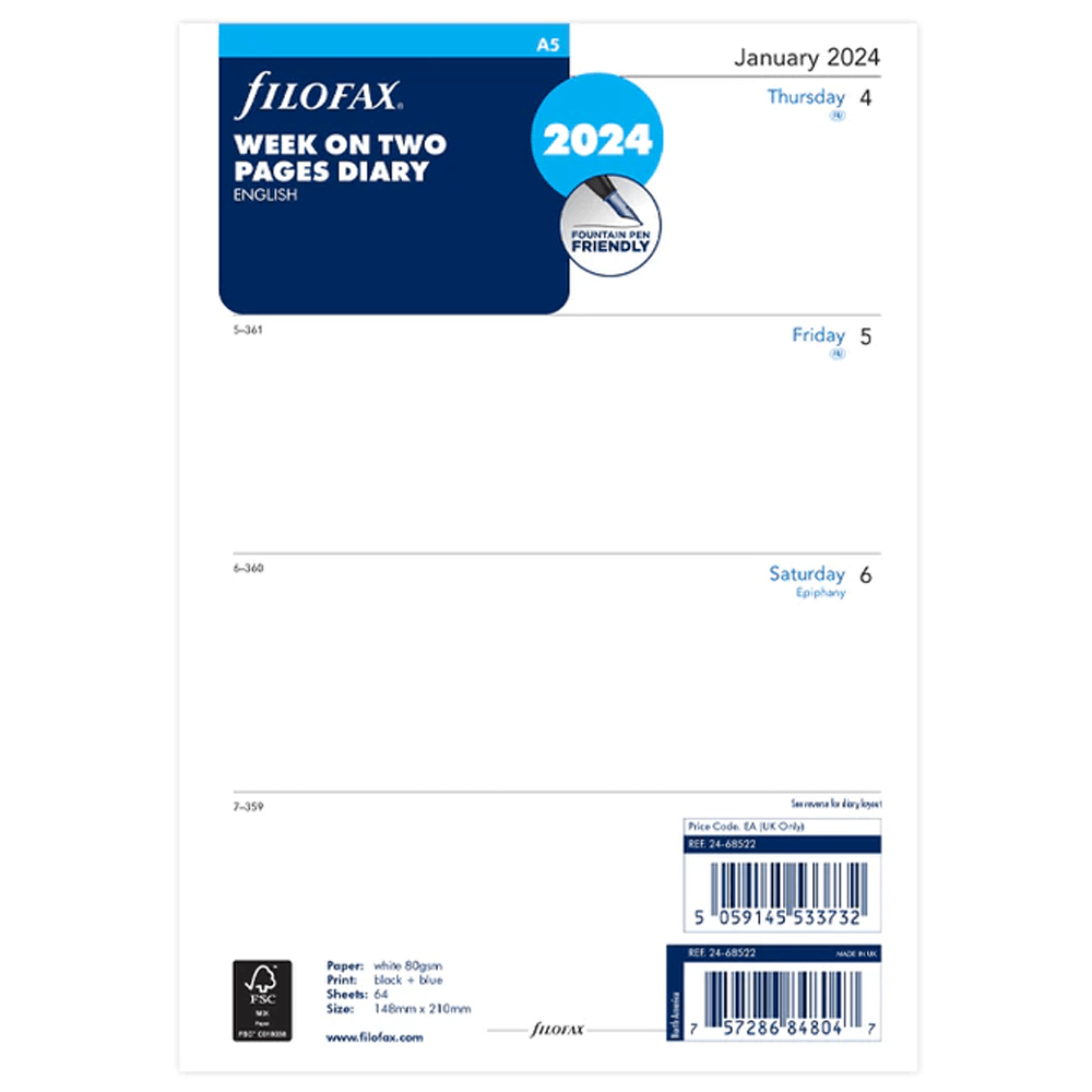 Filofax 2024 A5 Week on Two Pages Diary
